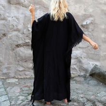 Load image into Gallery viewer, Eco-friendly Black fringed Stockholm Kaftan
